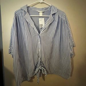 NWT H&M Tie-hem Short Sleeve Blouse US XL